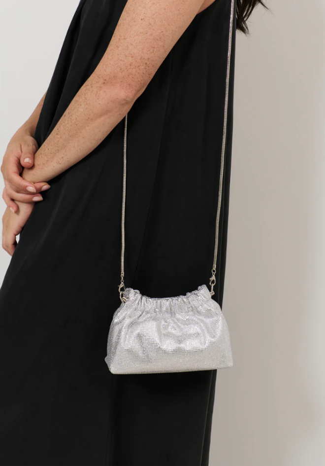 Elena Gathered Diamate Mini Bag - Silver