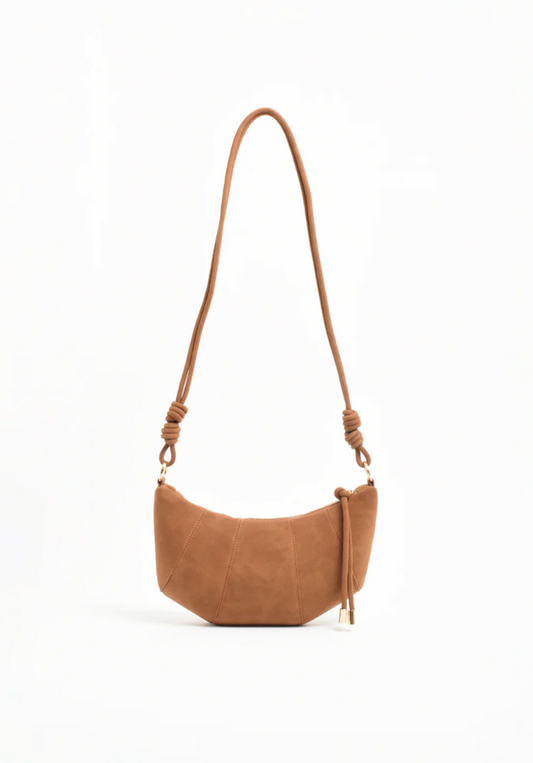 Curved Panel Faux Suede Bag - Tan