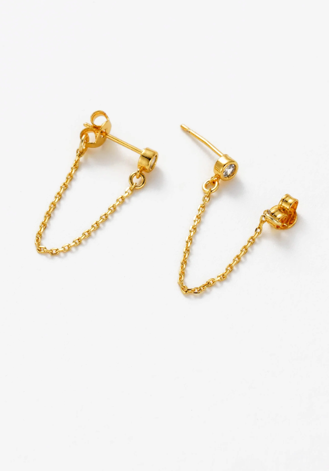 Crystal Chain Wrap Earrings - Gold