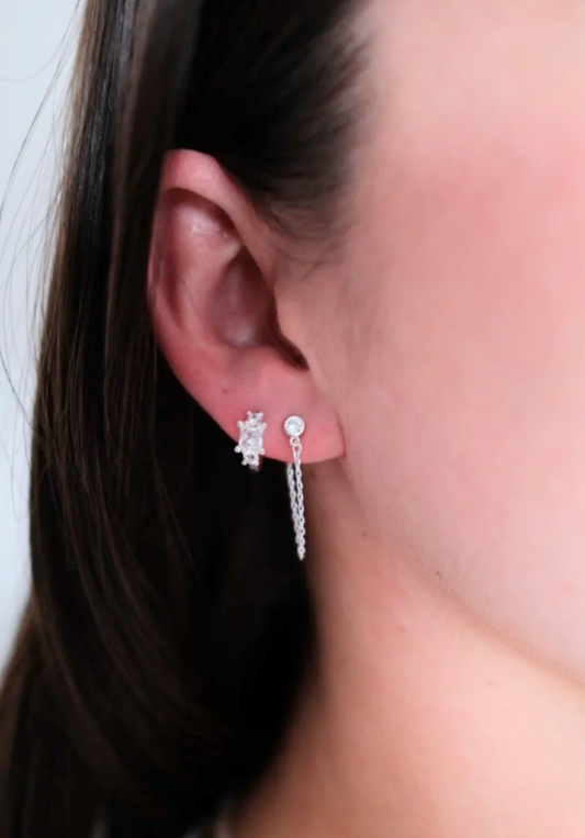 Crystal Chain Wrap Earrings - Silver