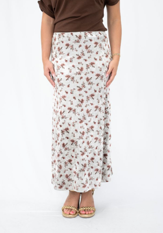 Velvet Floral Midi Skirt