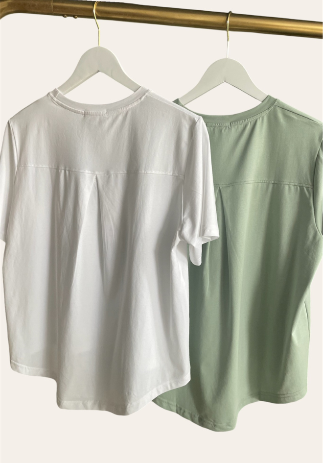 Pleat Back Tee - White