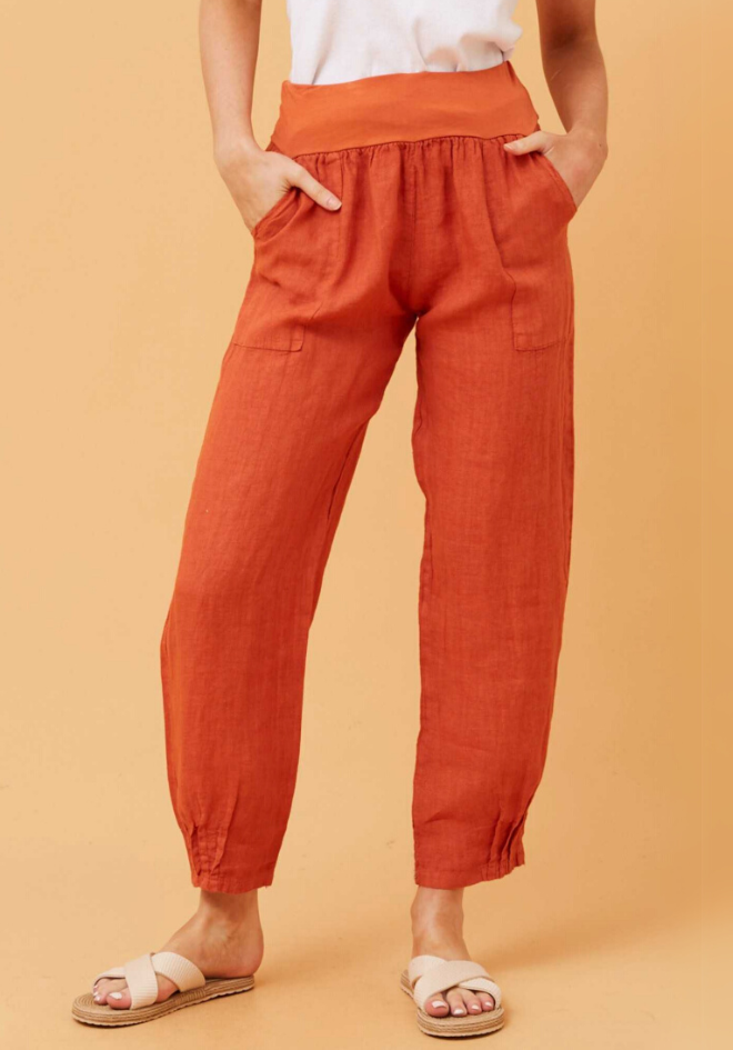 Sorrento Linen Pants - Rust