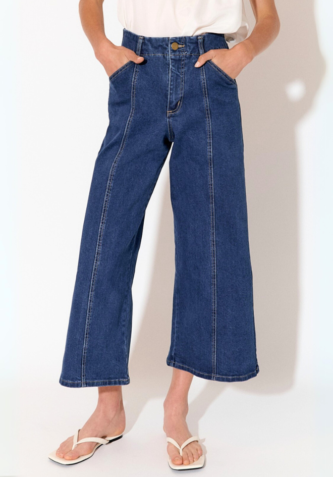 Adele Wide Leg Crop Jean - Mid Wash