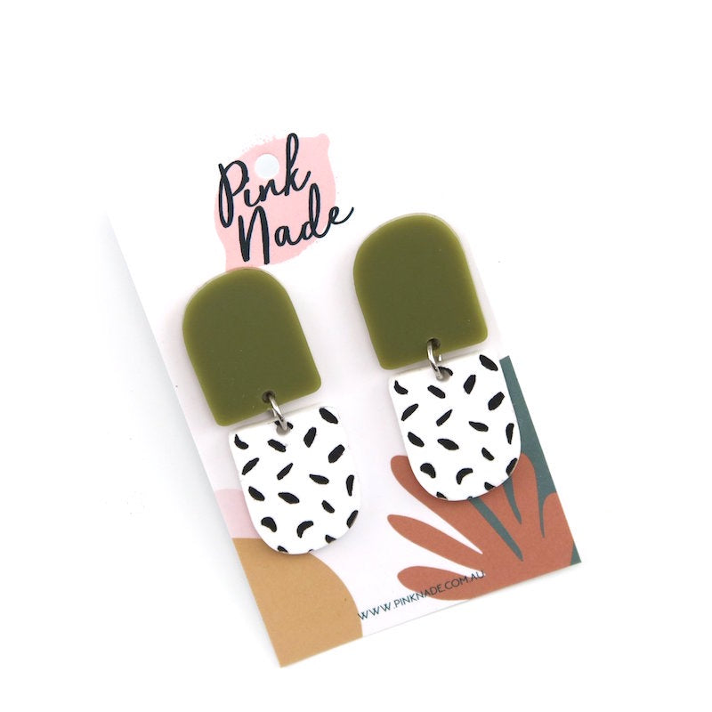 Indi Earrings - Olive/Spot - Kat and Ko Clothing