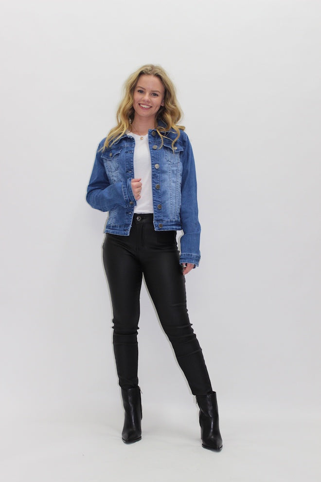 New Wash Mid-Blue Crop Jacket - Kat and Ko Clothing