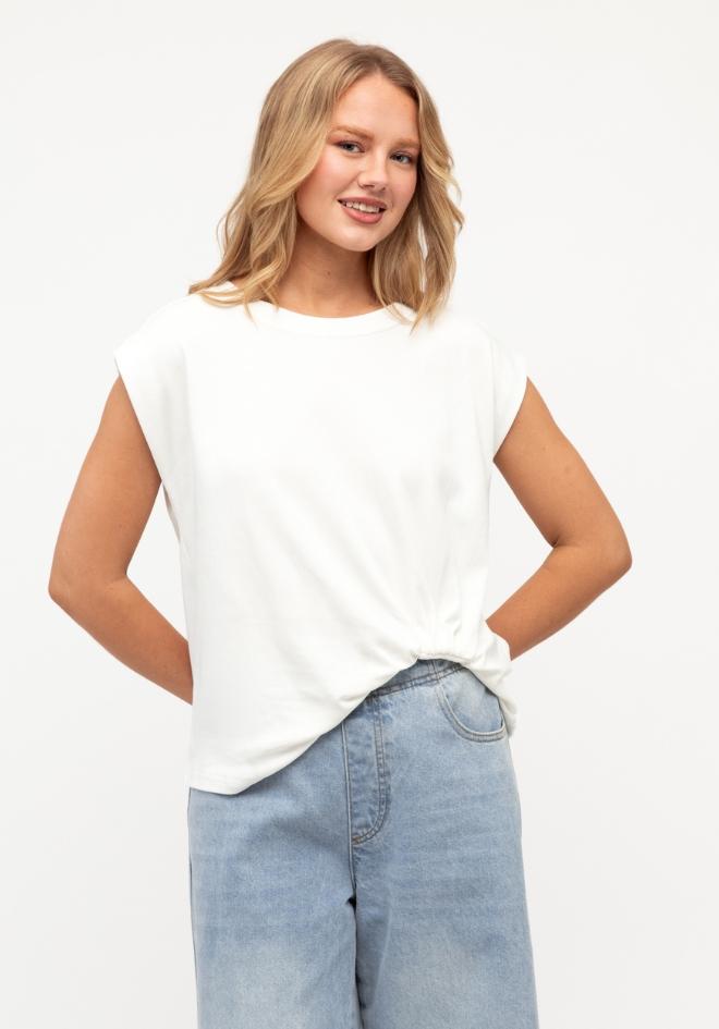 Cap Sleeve Tuck Tee - White