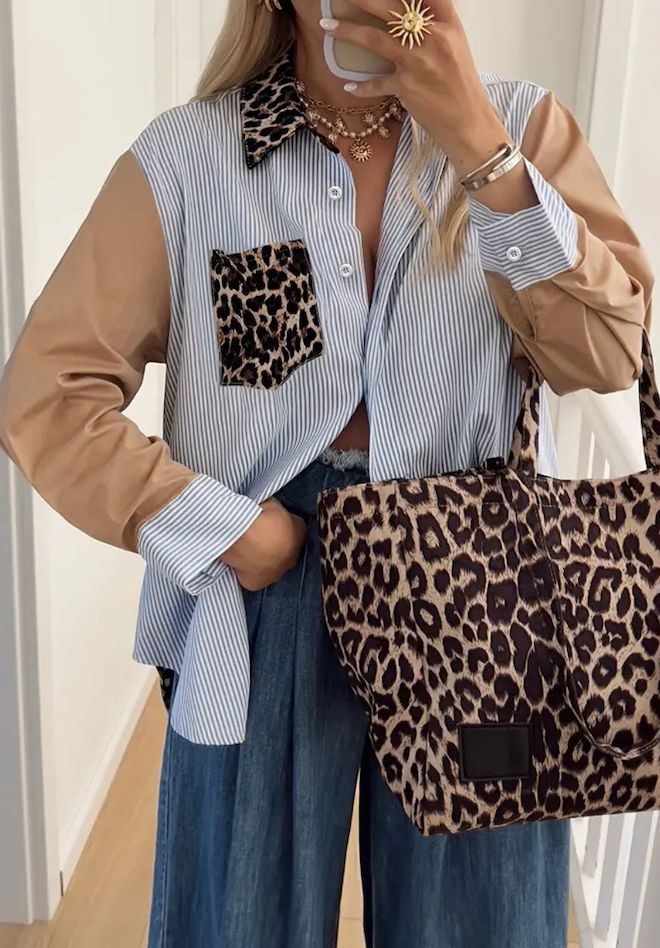 Anna Striped Leopard Print Shirt