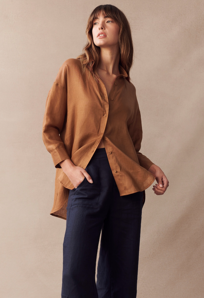 Little Lies Jude Linen Pants Navy — 100% linen pants with a zip-front and elastic back waist, shop in Australia at Kat and Ko Clothing
