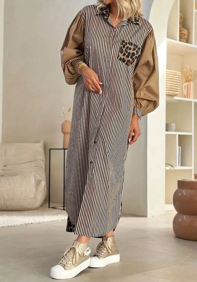 Sienna Leopard Stripe Shirt Dress