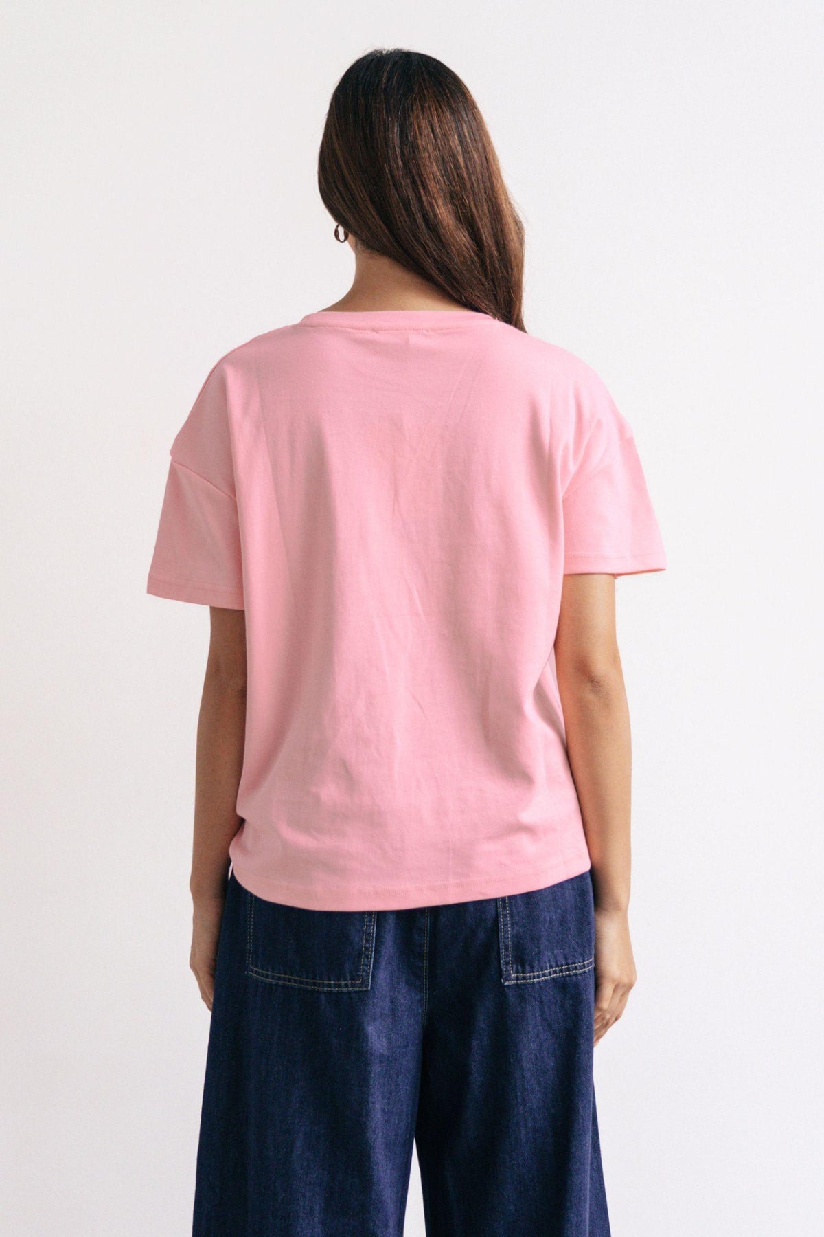 Label of Love Easy Tuck Tee in Blush, back view