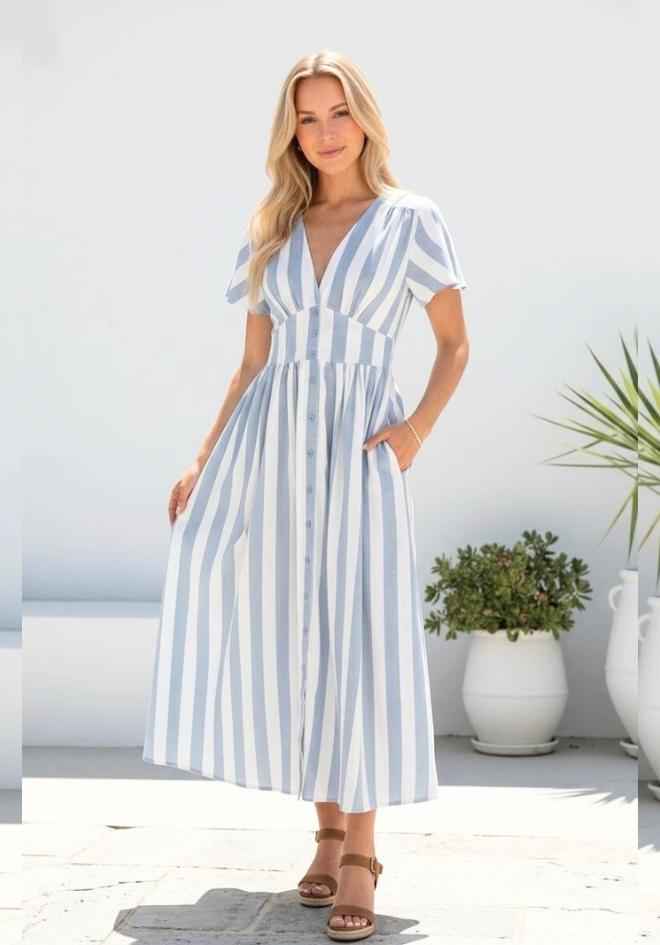 Della Dress - Blue Stripe