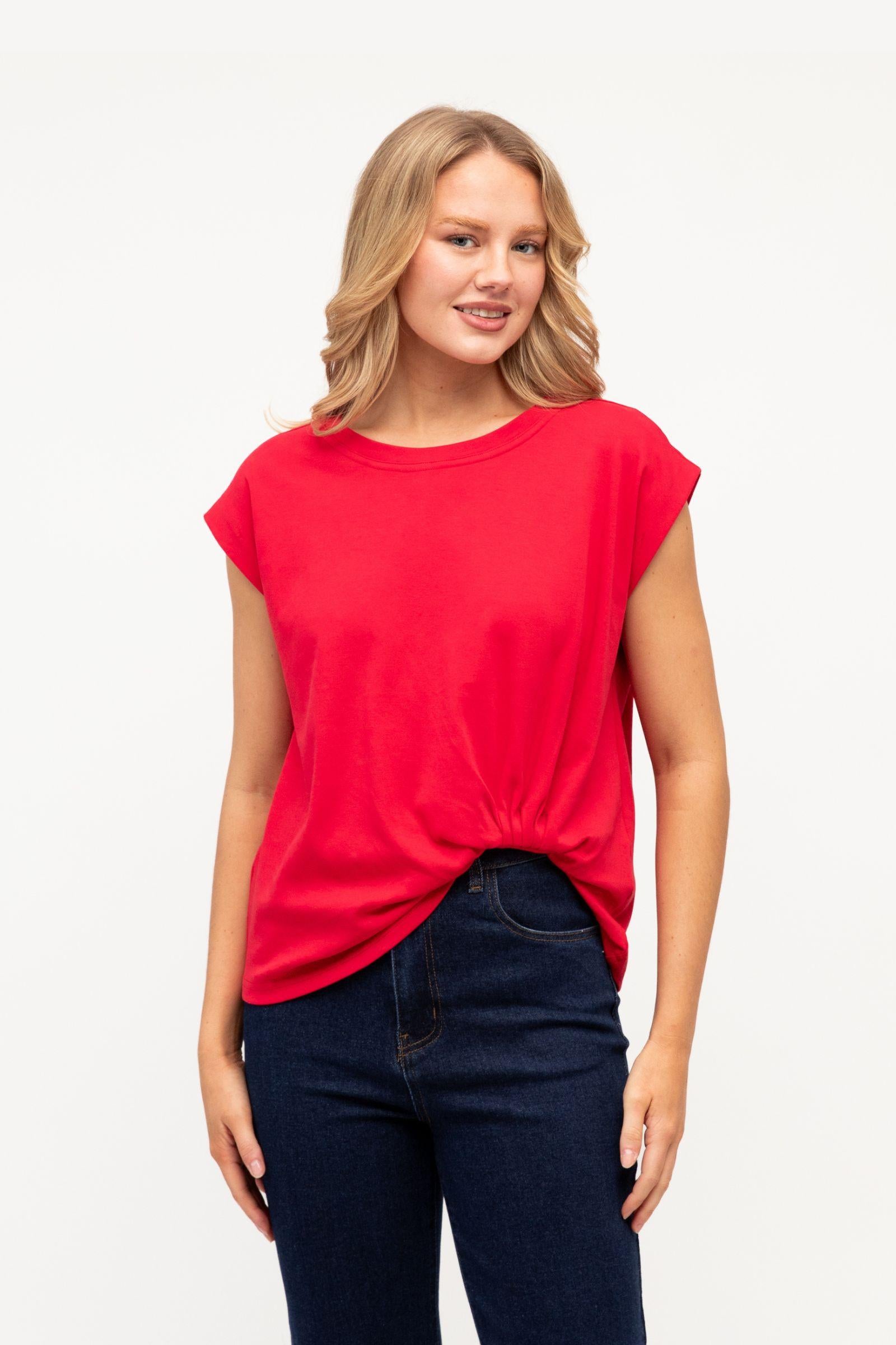 Cap Sleeve Tuck Tee - Red