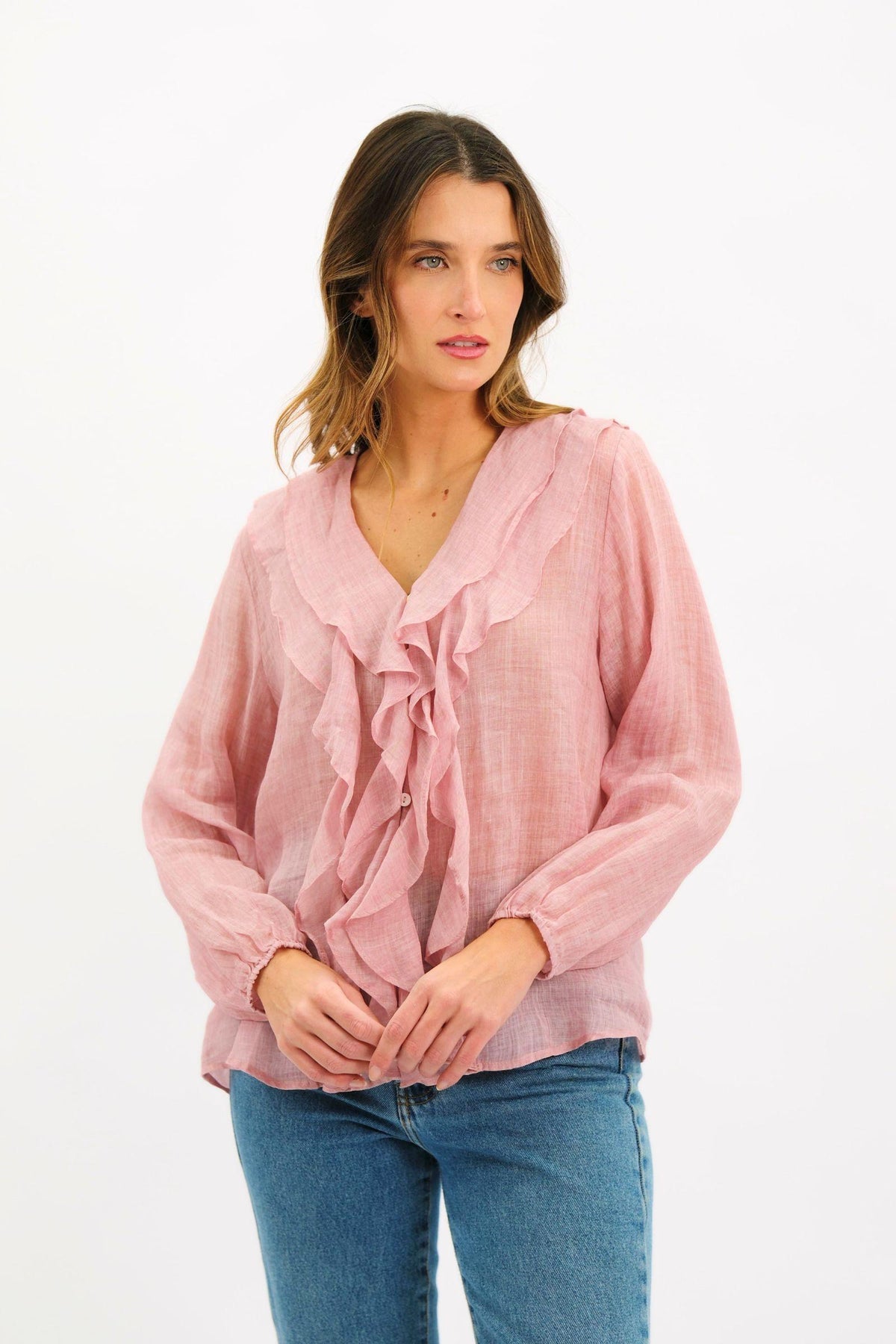 Claire Linen Blouse - Dusty Pink