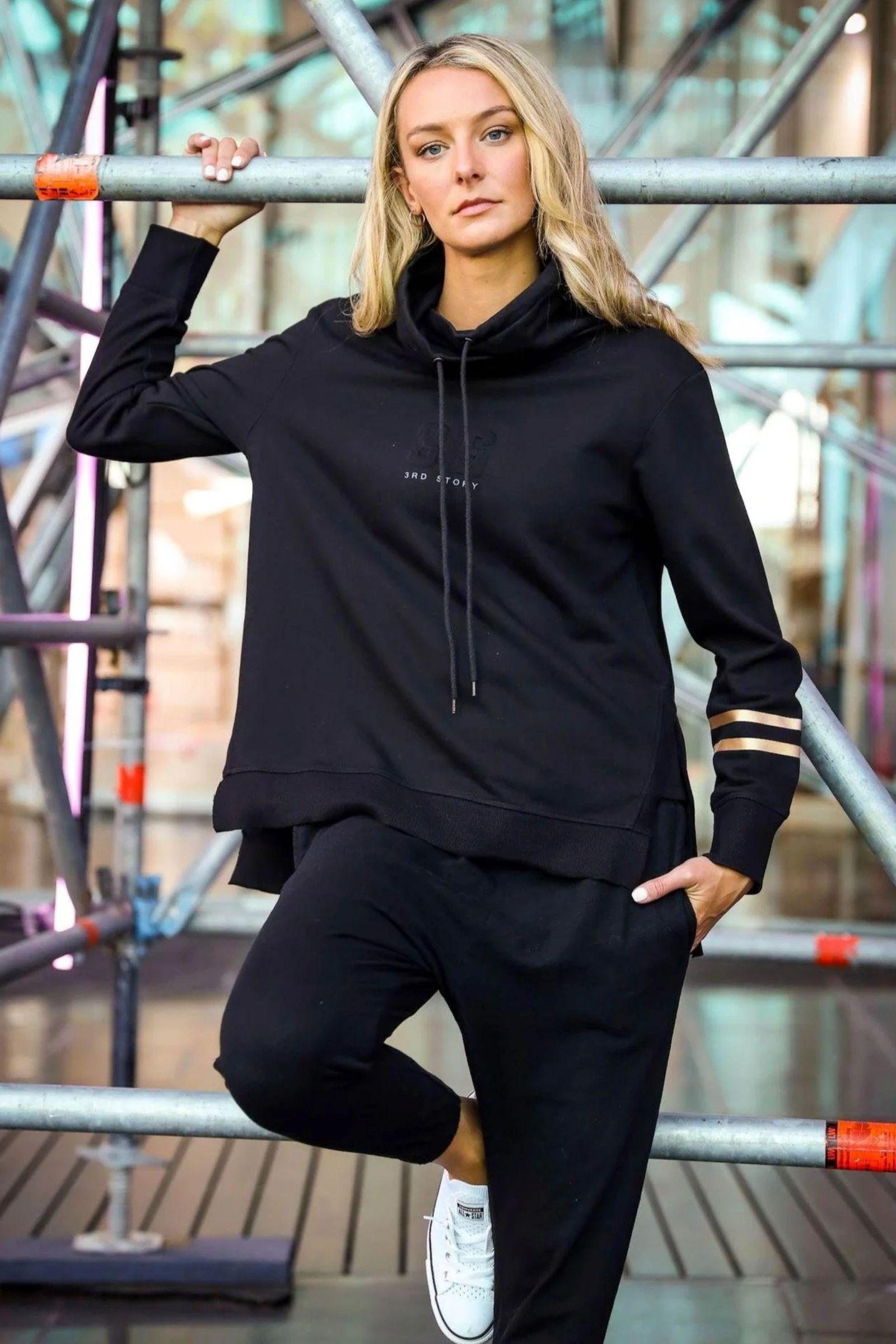 Darcy Golden Stripe Funnel Neck Sweater - Black