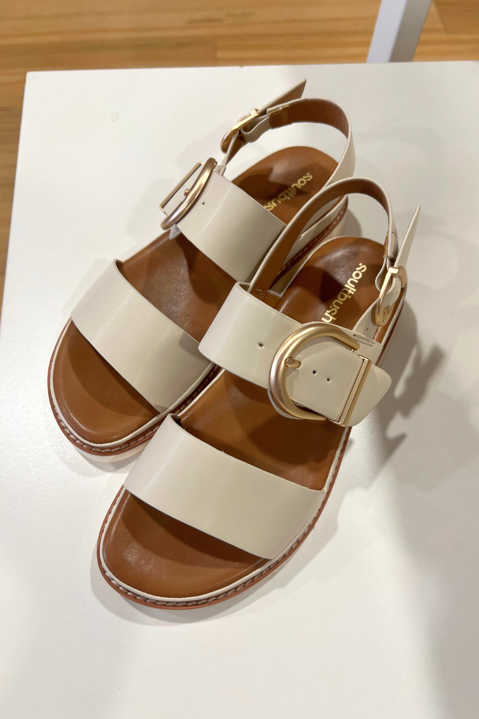 Garie Sandal Bone by Soultbush — close-up detail of sandal strap and sole in bone neutral, shop in Australia at Kat and Ko Clothing