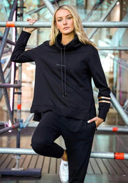 Darcy Golden Stripe Funnel Neck Sweater - Black