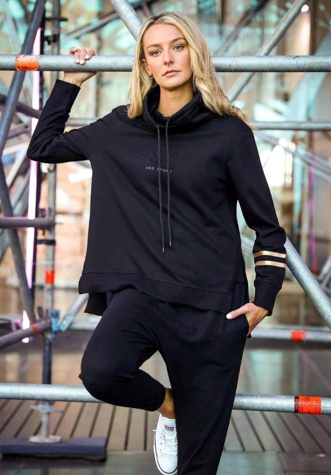 Darcy Golden Stripe Funnel Neck Sweater - Black