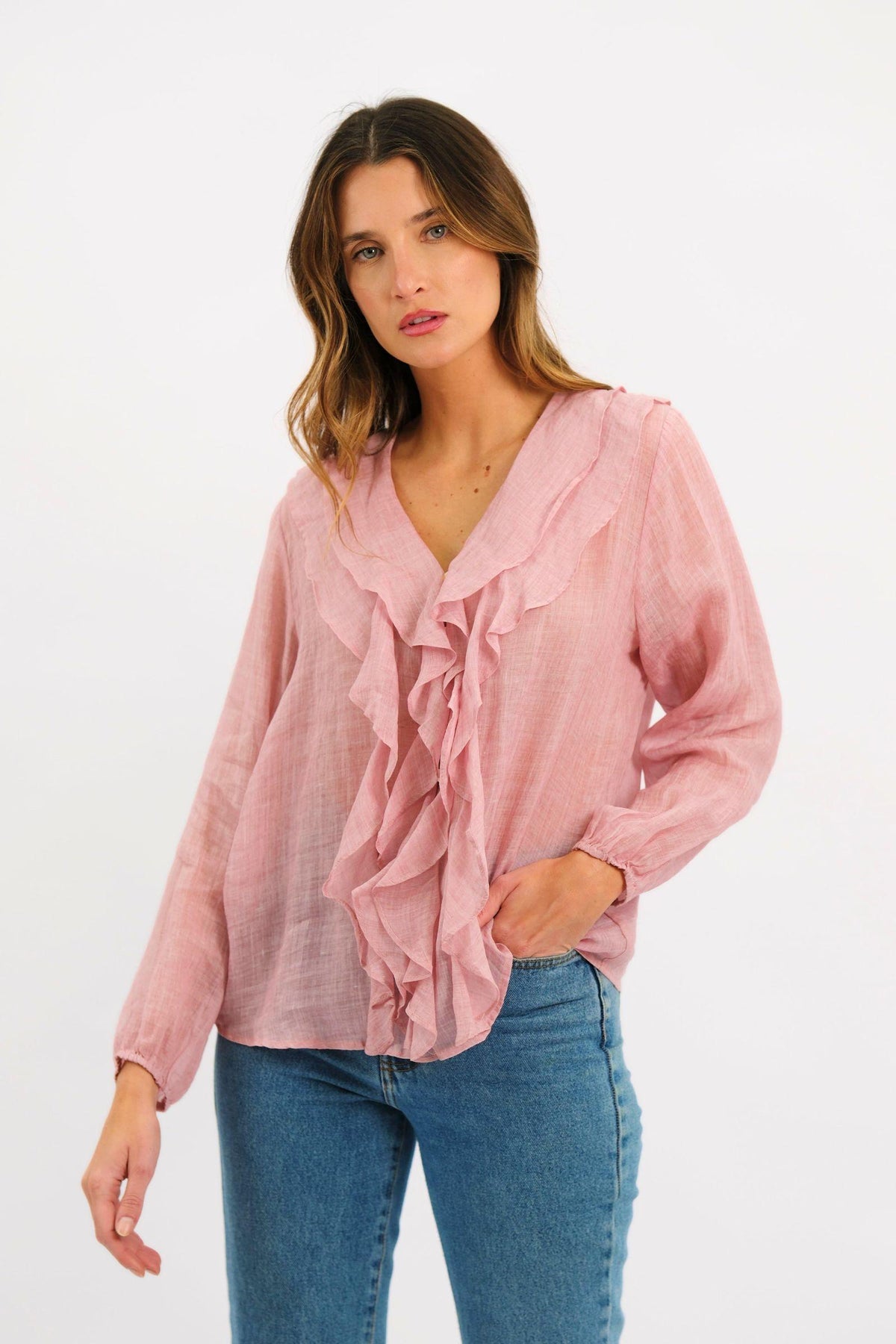 Claire Linen Blouse - Dusty Pink