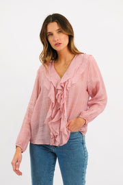 Claire Linen Blouse - Dusty Pink