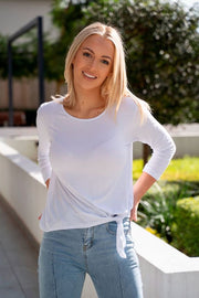 Tie Front 3/4 Sleeve Top - White