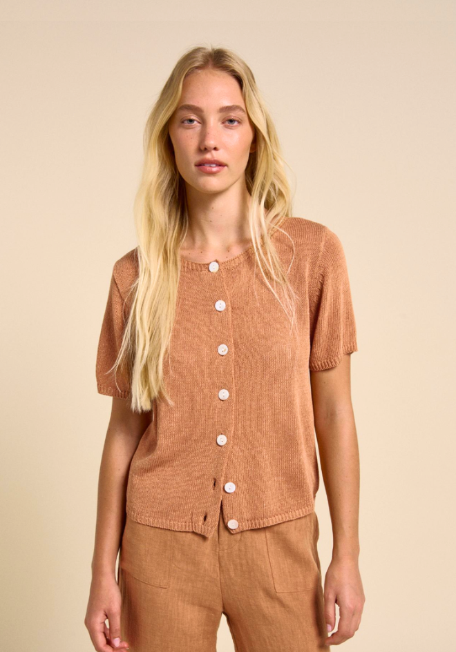 Button Up Knit Tee - Rust