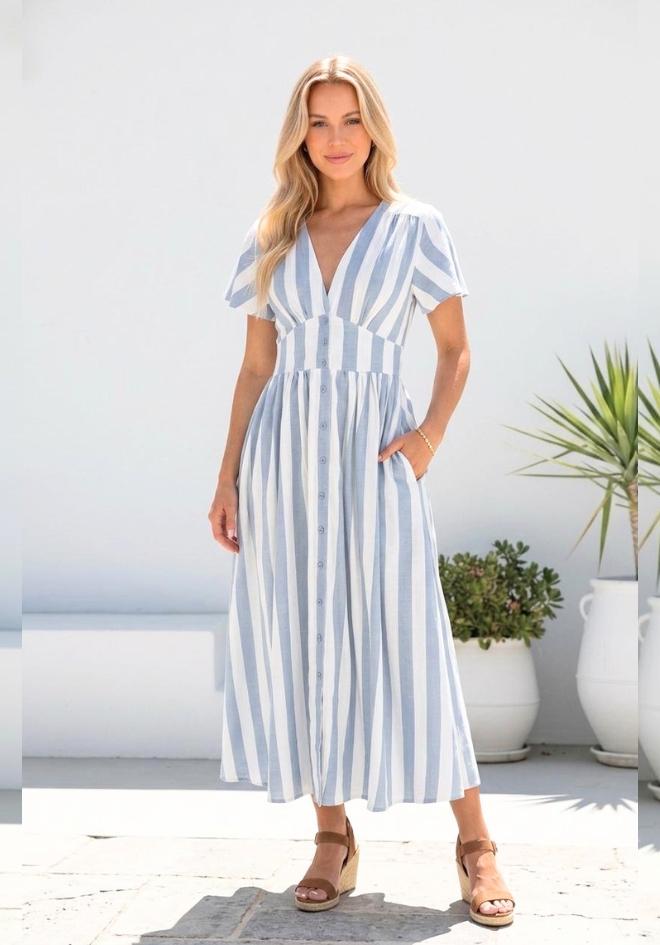 Della Dress - Blue Stripe