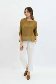 Nola Italian Linen Top - Khaki