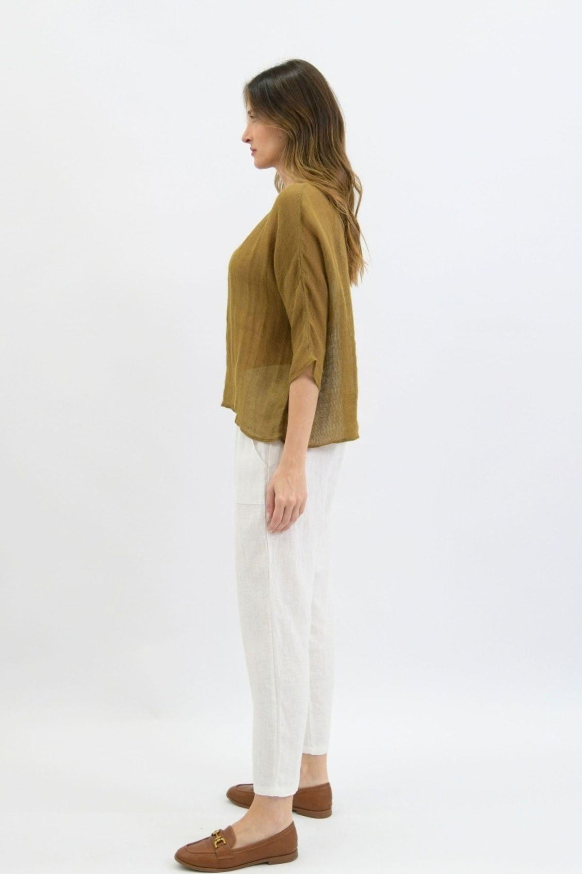 Nola Italian Linen Top - Khaki