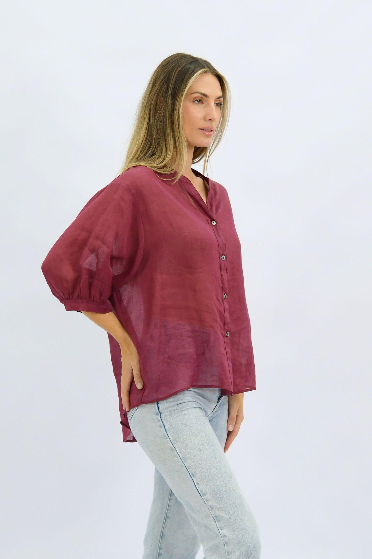 Aurora Linen Top - Rosewood