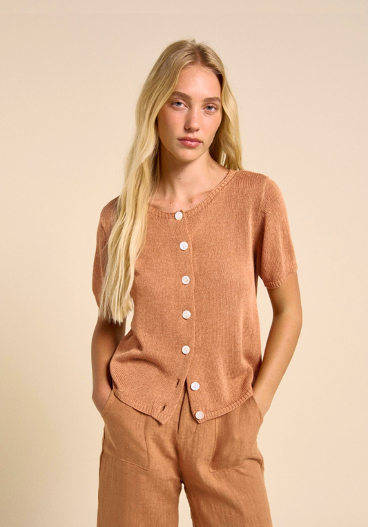 Button Up Knit Tee - Rust