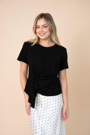 Ellery Tee by Fria The Label — classic black cotton tee with signature asymmetrical hem, product view, available in Australia at Kat and Ko Clothing