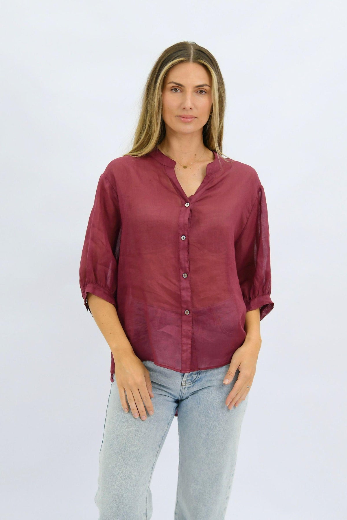 Aurora Linen Top - Rosewood