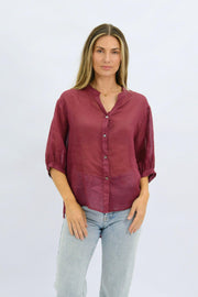 Aurora Linen Top - Rosewood