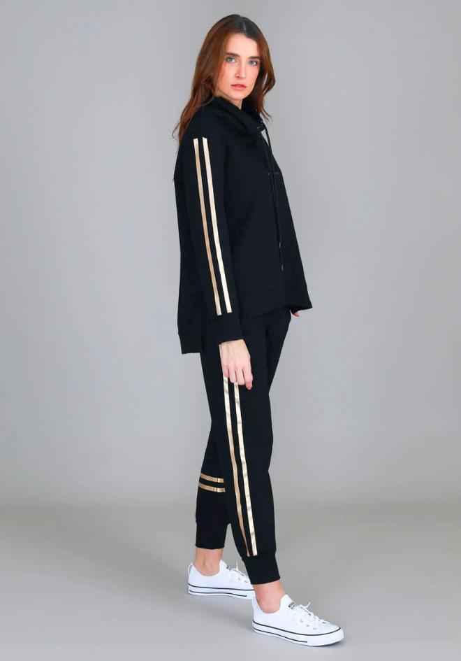 Darcy Golden Stripe Funnel Neck Sweater - Black