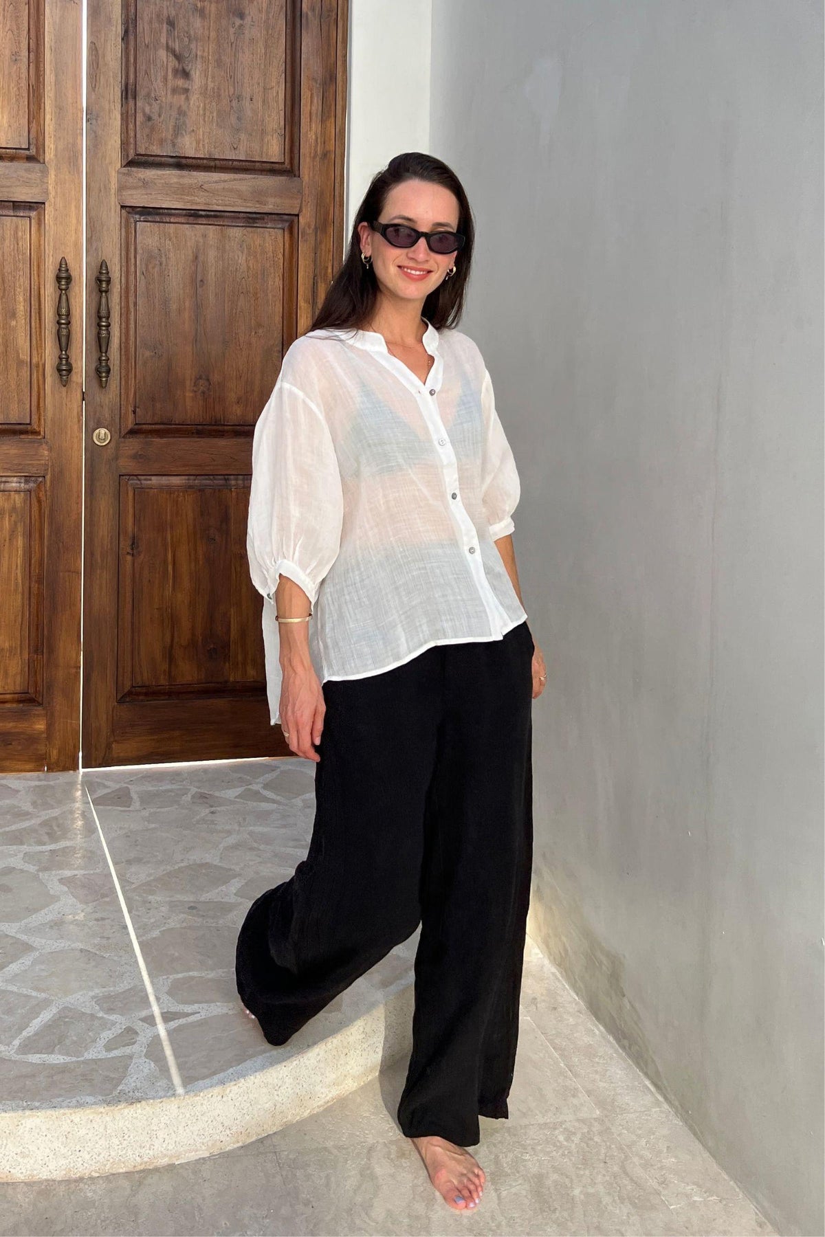Aurora Linen Top - White