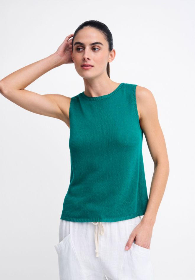 Spring Tank - Teal by Little Lies — front view of teal lightweight knit tank top, available in Australia at Kat and Ko Clothing