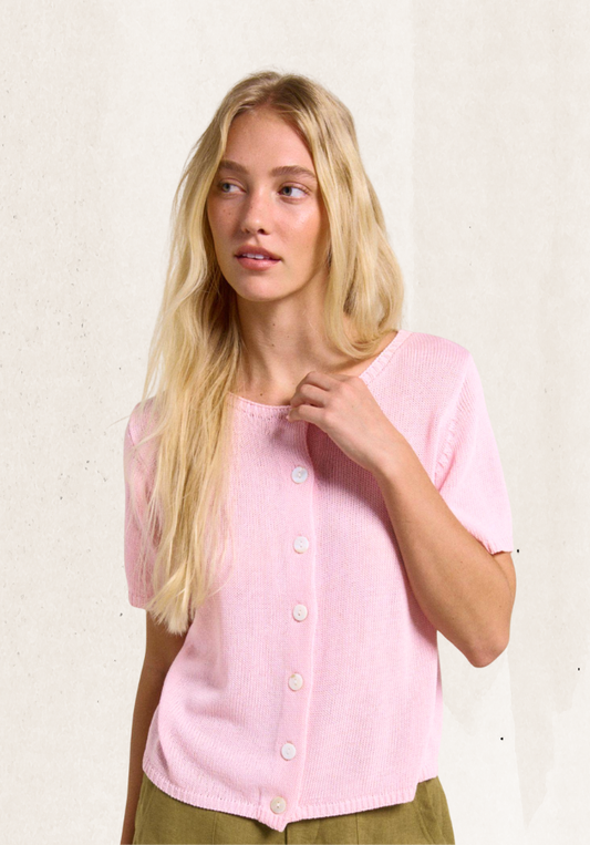 Button Up Knit Tee - Pink