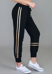 Charlise Gold Stripe Jogger - Black