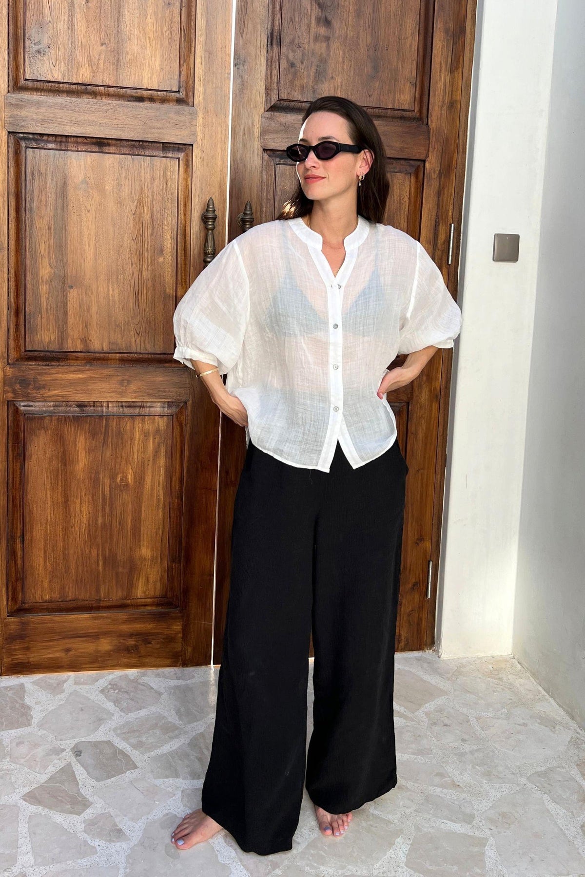 Aurora Linen Top - White