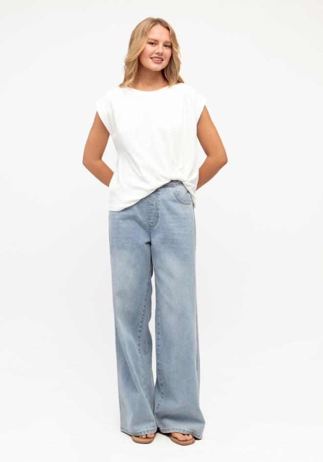 Cap Sleeve Tuck Tee - White