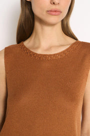 Little Lies Olivia Trim Tank in Terracotta close-up of the knitted trim neckline