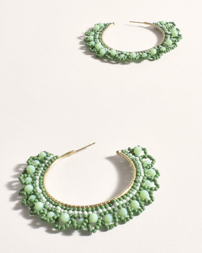 Beaded Lace Event Hoops - Green