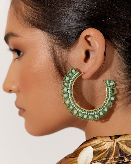 Beaded Lace Event Hoops - Green