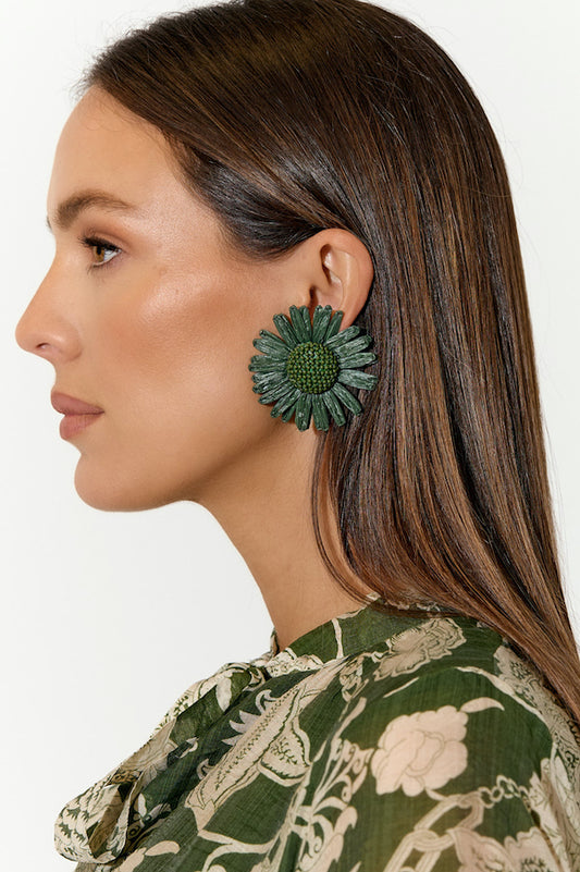 Large Daisy Stud Earrings - Olive
