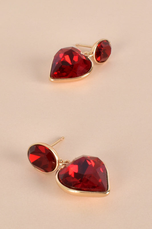 Jewelled Heart Earrings - Red/Gold