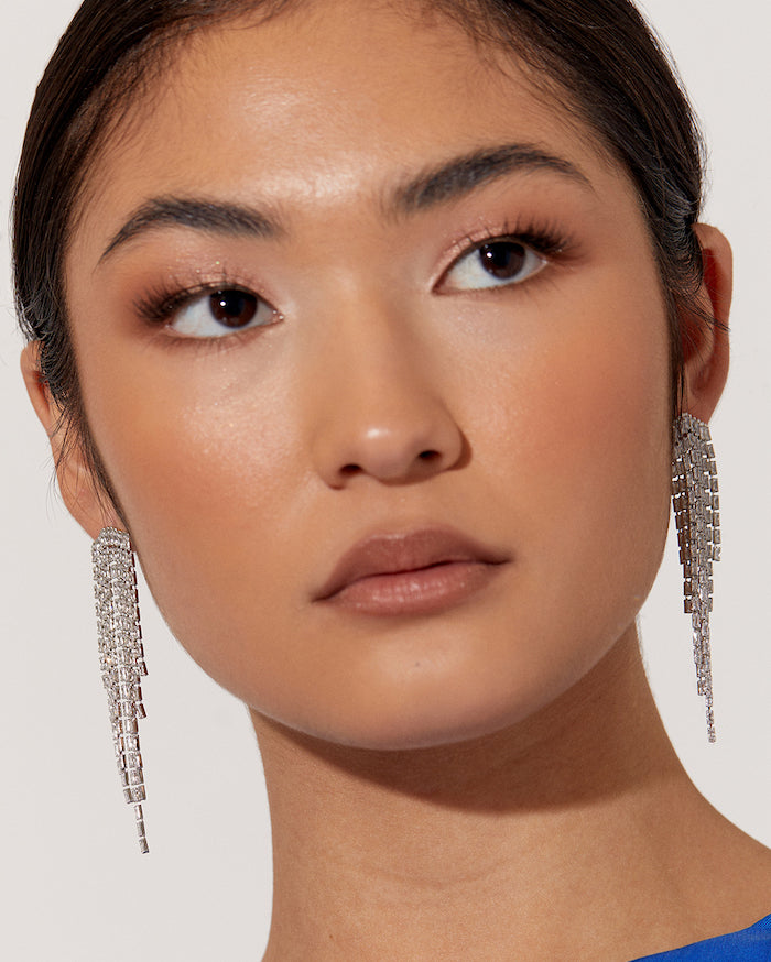 Silver Baguette Waterfall Earrings by Adorne
