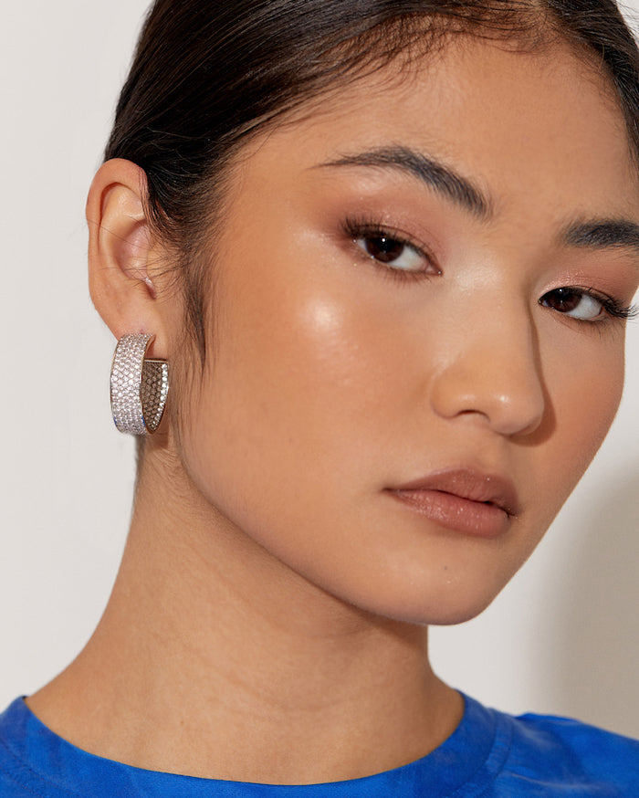 Silver Wide Diamante Event Hoops by Adorne
