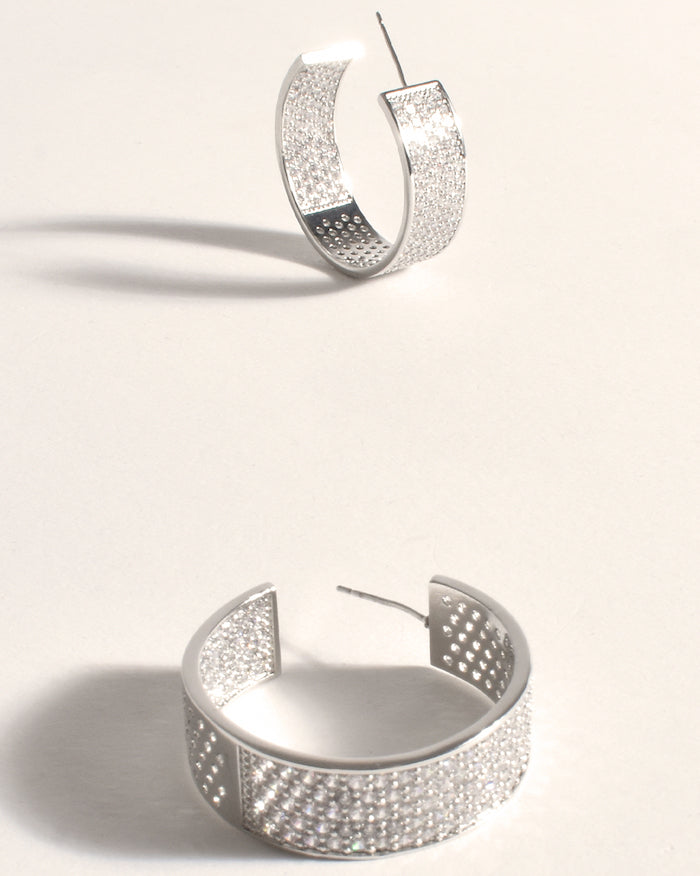Silver Wide Diamante Event Hoops by Adorne