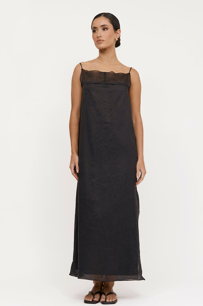 River Sleeveless Ramie Dress -  Black
